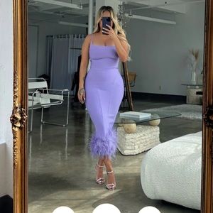 Toxic Envy - Levy Spaghetti strap bandage feather trim dress - purple sz medium